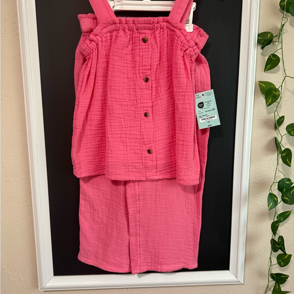 Kids Pink Button-Down Sleeveless Top and Skirt Set